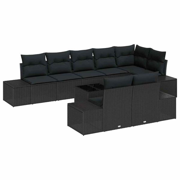 vidaXL Gartensofa-set mit Kissen 9 pcs Schwarz Poly-Rattan
