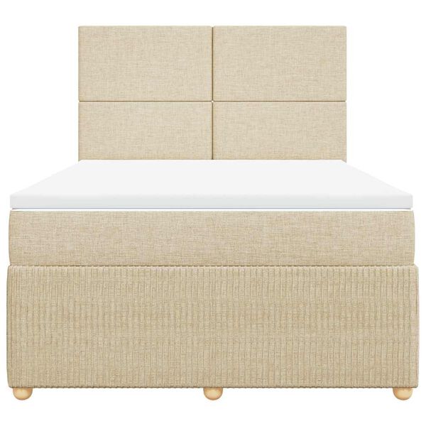 vidaXL Boxspringbett mit Matratze Creme 160x200 cm Stoff