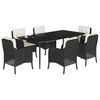 vidaXL 7-tlg. Garten-Essgruppe mit Kissen Schwarz Poly Rattan