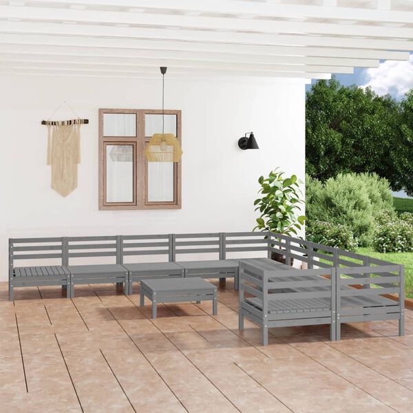 vidaXL 11-tlg. Garten-Lounge-Set Grau Massivholz Kiefer
