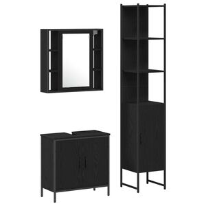 vidaXL Badezimmer Waschbeckenm&ouml;bel mit T&uuml;r 3 pcs Schwarz Holzwerkstoff