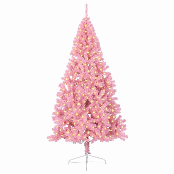 vidaXL K&uuml;nstlicher vorbeleuchteter Weihnachtsbaum Rosa 210 cm PVC