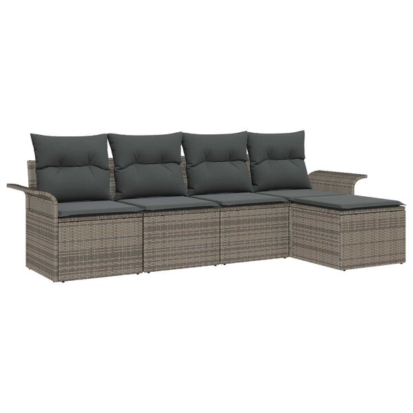 vidaXL Gartensofa-set mit Kissen mit Speicher 5 pcs Grau Poly-Rattan