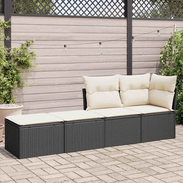 vidaXL 2-tlg. Garten-Sofagarnitur mit Kissen Schwarz Poly Rattan