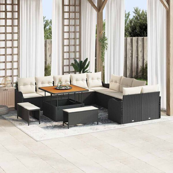 vidaXL Garten-Sofa-Set mit Kissen mit Kissen 13 pcs Schwarz und Creme
