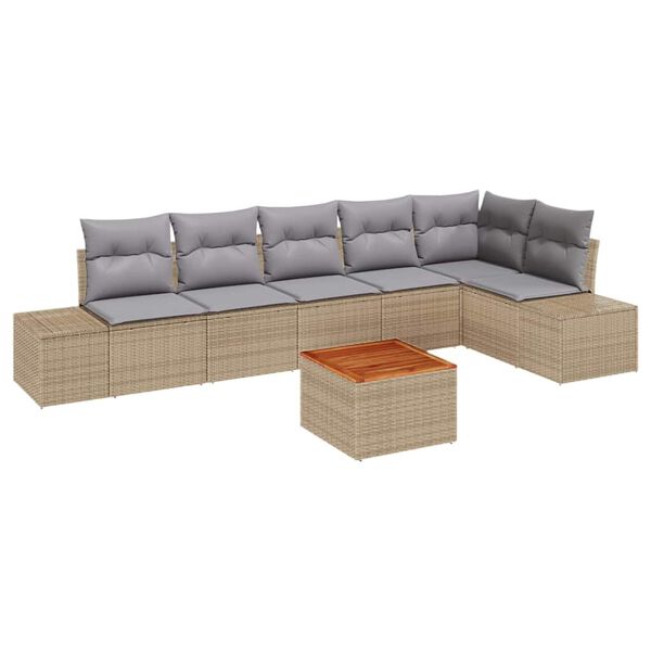 vidaXL Gartensofa-set mit Kissen 7 pcs Beige Poly-Rattan