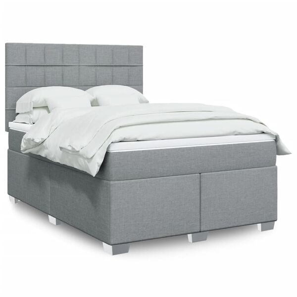 vidaXL Boxspringbett mit Matratze Hellgrau 140x190 cm Stoff