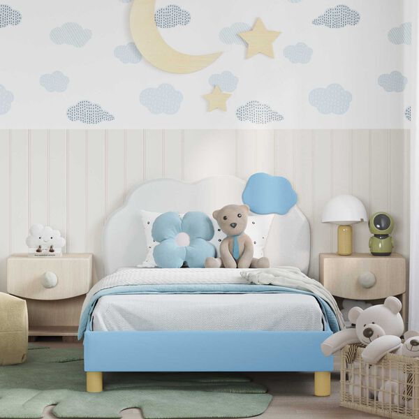 vidaXL Kinderbettgestell mit Kopfteil mit Kopfteil Blau 90 x 190 cm PU