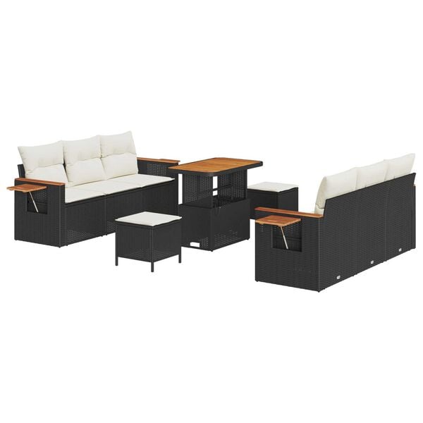 vidaXL Garten-Sofa-Set mit Kissen 9 pcs Schwarz und Creme