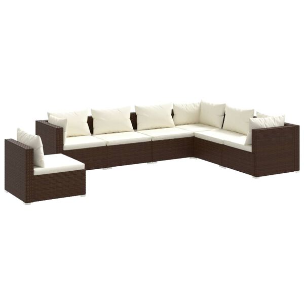 vidaXL 7-tlg. Garten-Lounge-Set mit Kissen Poly Rattan Braun