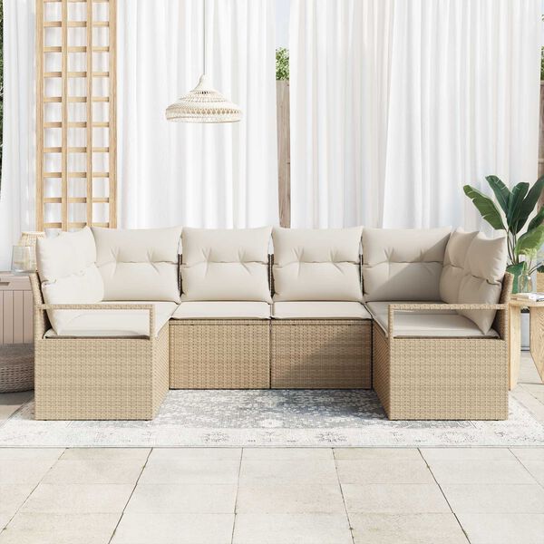 vidaXL Gartensofa-set mit Kissen 6 pcs Beige und Weiß Poly-Rattan