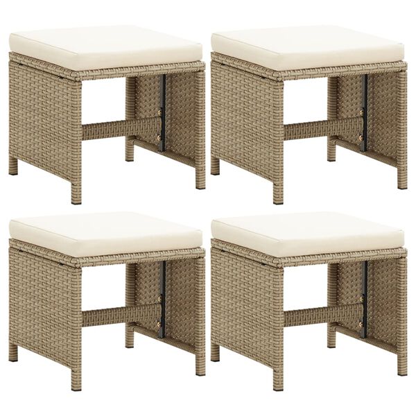 vidaXL Gartenhocker 4 Stk. mit Sitzkissen Poly Rattan Beige