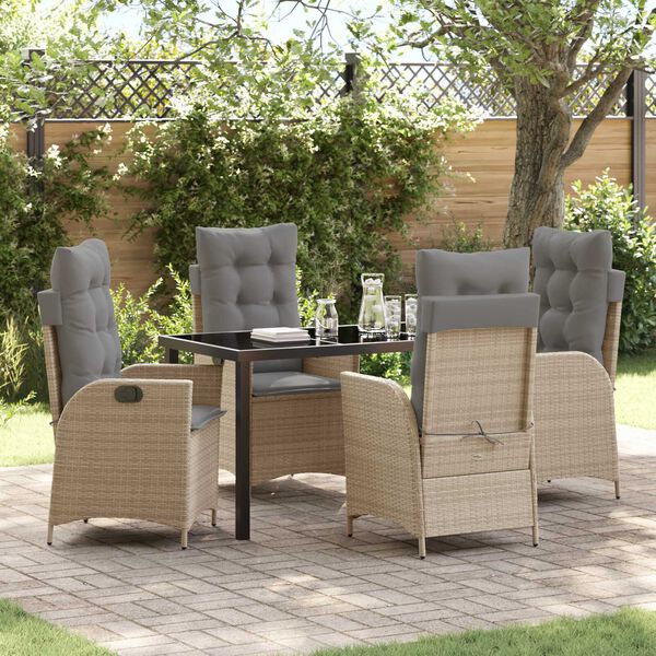 vidaXL Garten Essgruppe mit Kissen 5 pcs Beige Poly-Rattan