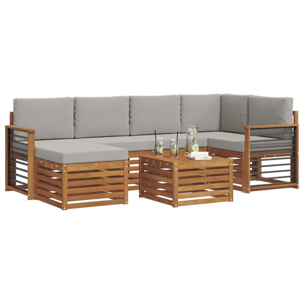 vidaXL Ecksofa Set 7 pcs Nat&uuml;rlich und Hellgrau Massivholz Akazie