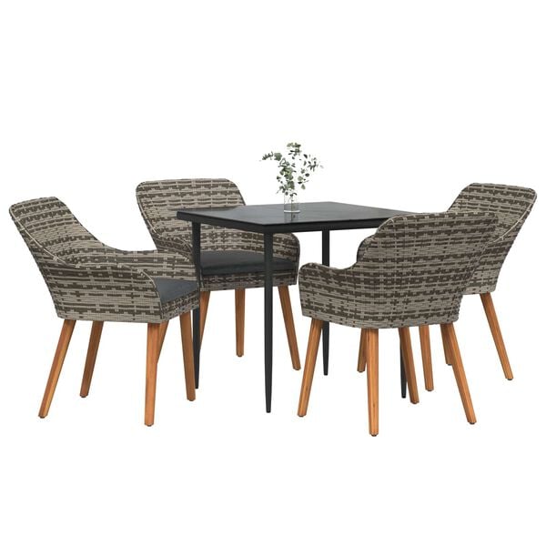 vidaXL Garten Essgruppe mit Kissen 5 pcs Grau Poly-Rattan