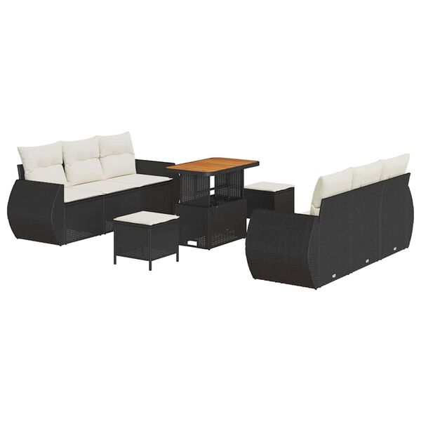 vidaXL Gartensofa-set mit Kissen 9 pcs Schwarz Poly-Rattan