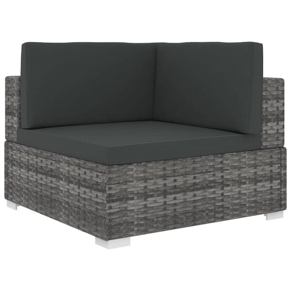 vidaXL Modular-Sofa-Eckteil 1 Stk. + Auflagen Poly Rattan Grau