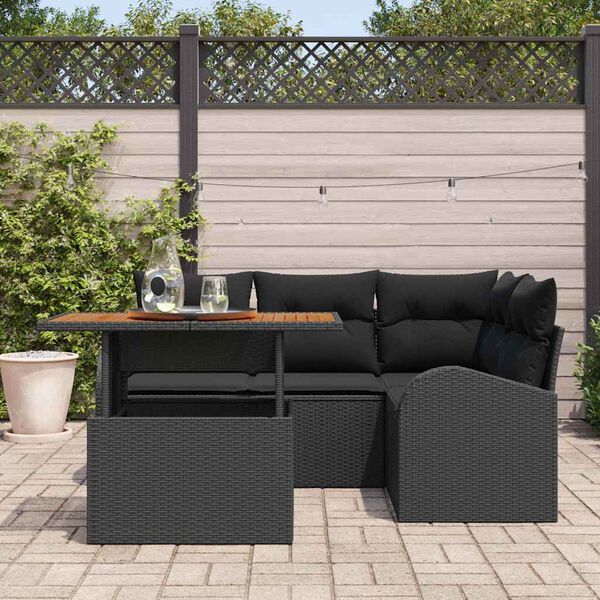 vidaXL Garten-Sofa-Set mit Kissen 5 pcs Schwarz