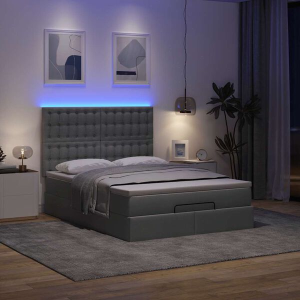 vidaXL Ottoman-Bett mit Matratze & LEDs Dunkelgrau 140x190 cm Stoff