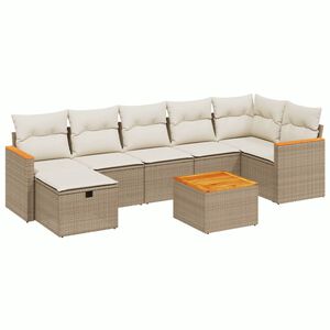 vidaXL 7-tlg. Garten-Sofagarnitur mit Kissen Beige Poly Rattan
