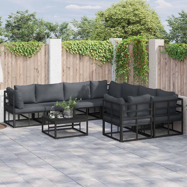 vidaXL Gartensofa-set mit Kissen 9 pcs Schwarz Stahl