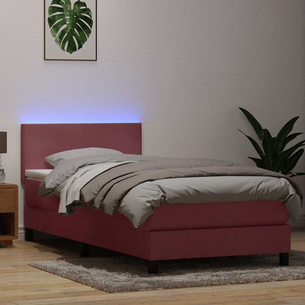 vidaXL Boxspringbett mit Matratze & LED Rosa 100x220 cm Samt