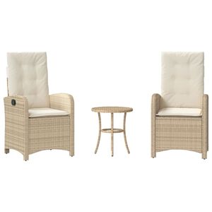 vidaXL 3-tlg. Bistro-Set mit Kissen Beige Poly Rattan