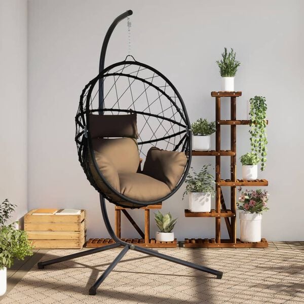 vidaXL Hängesessel Ei-Design mit Ständer Taupe Rattan und Stahl