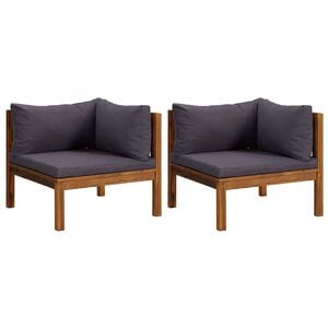 vidaXL Ecksofas 2 Stk. mit Dunkelgrauen Kissen Massivholz Teak