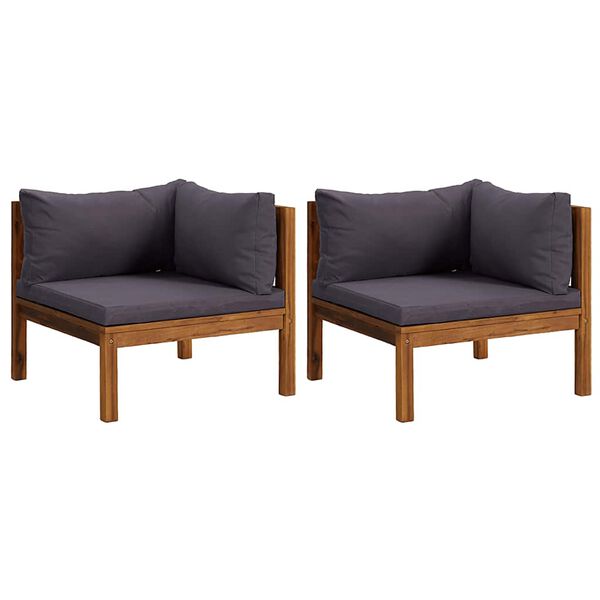 vidaXL Ecksofas 2 Stk. mit Dunkelgrauen Kissen Massivholz Teak