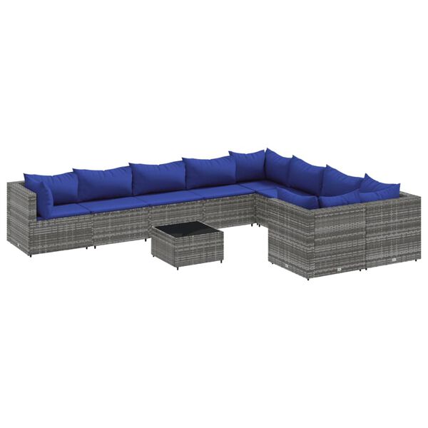 vidaXL 10-tlg. Garten-Sofagarnitur mit Kissen Grau Poly Rattan