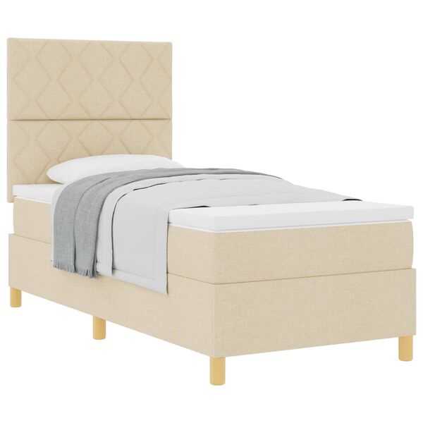 vidaXL Boxspringbett mit Matratze Creme 100 x 200 cm Stoff