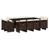 vidaXL 13-tlg. Garten-Essgruppe mit Kissen Braun Poly Rattan