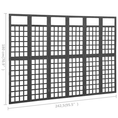 vidaXL Spalier/Paravent 6-teilig Massivholz Tanne Schwarz 242,5x180 cm