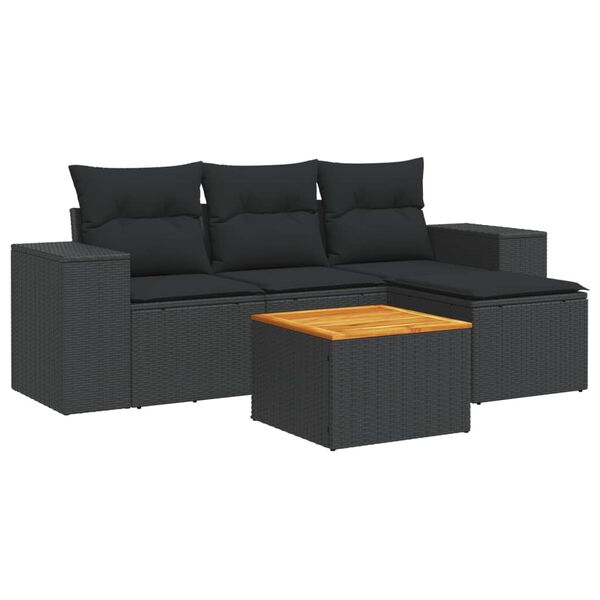 vidaXL 5-tlg. Garten-Sofagarnitur mit Kissen Schwarz Poly Rattan