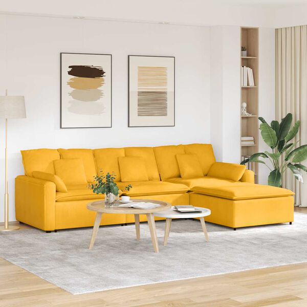 vidaXL Modulares Sofa mit Fu&szlig;hocker und Kissen Hellgelb