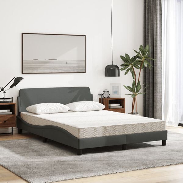 vidaXL Bett mit Matratze "Dover" Dunkelgrau 140x190 cm Stoff