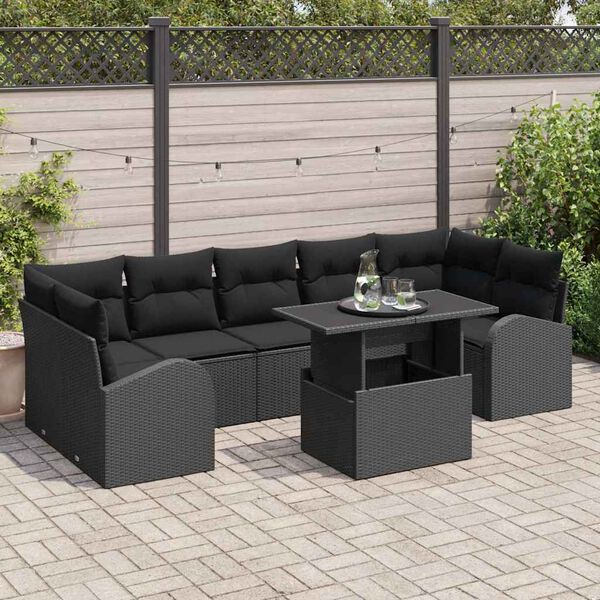 vidaXL Garten-Sofa-Set mit Kissen 8 pcs Schwarz Poly Rattan