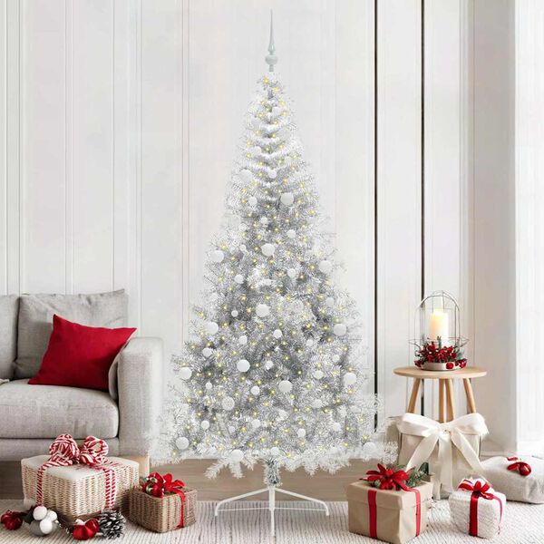 vidaXL K&uuml;nstlicher vorbeleuchteter Weihnachtsbaum Silber 210 cm PET