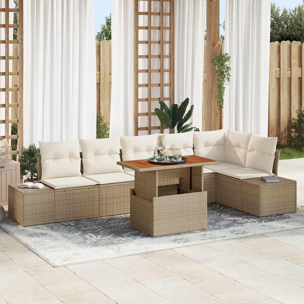 vidaXL Garten Essgruppe mit Kissen mit Kissen 7 pcs Beige und Creme