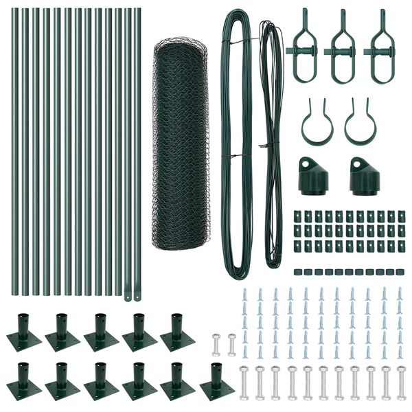 vidaXL Zaun mit Pfosten Grün 0,4 x 25 m PVC-beschichteter Stahl