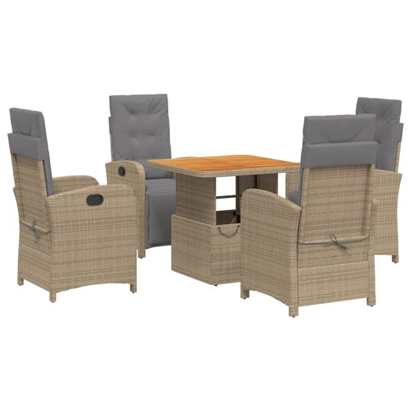 vidaXL 5-tlg. Garten-Essgruppe mit Kissen Beige Poly Rattan