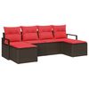 vidaXL Sofa Set 6 stk. Braun und Rot Poly-Rattan