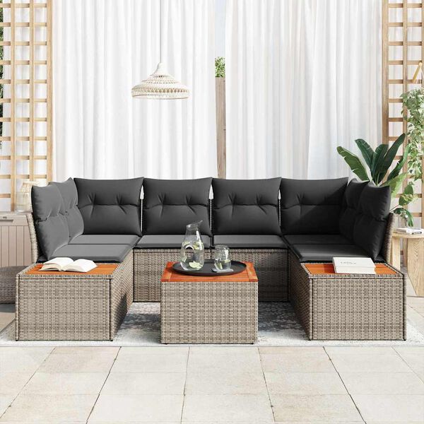 vidaXL Gartensofa-set mit Kissen 6 pcs Grau Poly Rattan