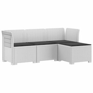 vidaXL 4-Sitzer Garten Sofa mit Kissen Rattan Look PP Wei&szlig;