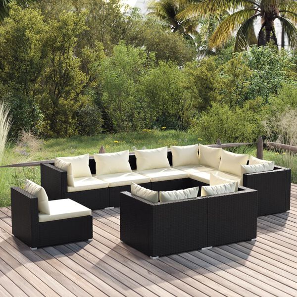 vidaXL 9-tlg. Garten-Lounge-Set mit Kissen Poly Rattan Schwarz