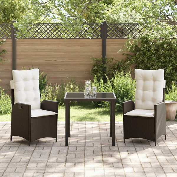 vidaXL Garten Essgruppe mit Kissen 3 pcs Braun Poly-Rattan