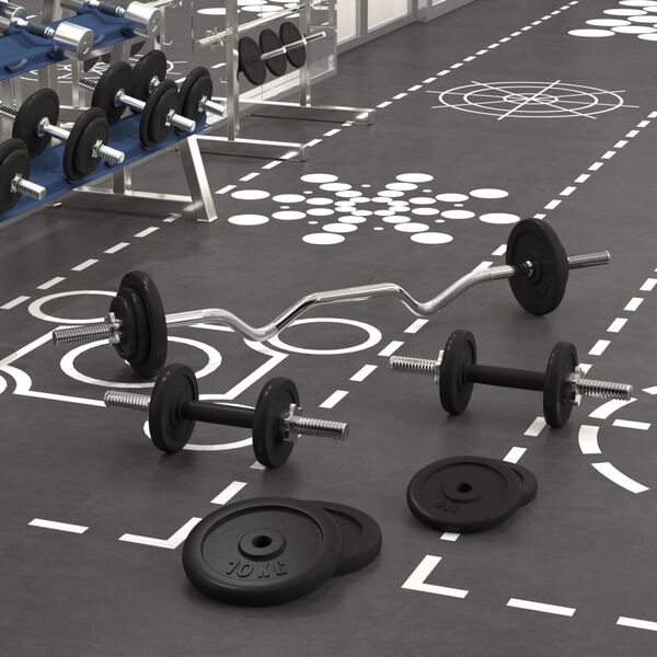 vidaXL Langhantel und Kurzhantel mit Hantelscheiben 60 kg Gusseisen