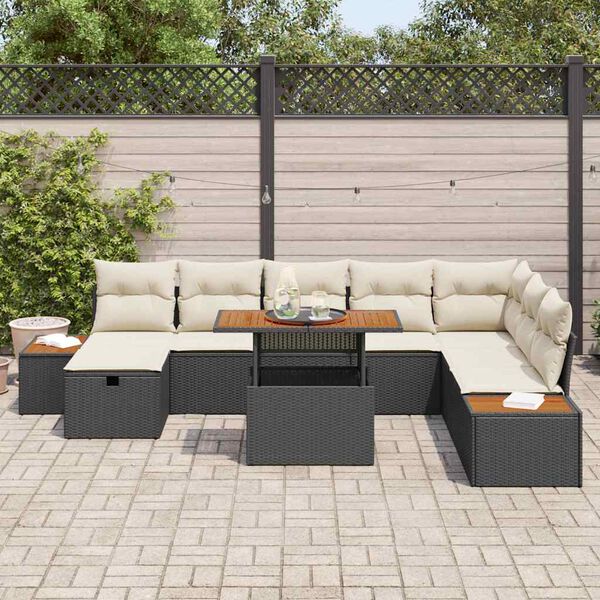 vidaXL Garten-Sofa-Set mit Kissen 9 pcs Schwarz Poly Rattan