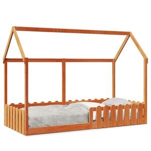 vidaXL Kinderbett Hausbett Wachsbraun 90x200 cm Kiefer